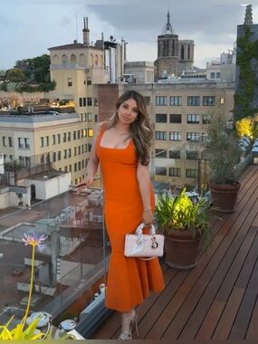 SIMKHAI Louella vibrant orange midi Dress size Large or a US 12.
